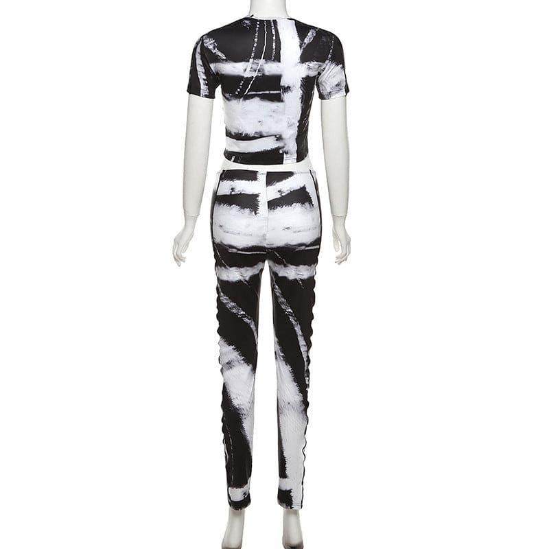 Hailey Round Neck Printed Slim Low Waist Skinny Trousers Set - Vestir en Moda