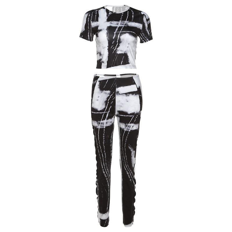 Hailey Round Neck Printed Slim Low Waist Skinny Trousers Set - Vestir en Moda