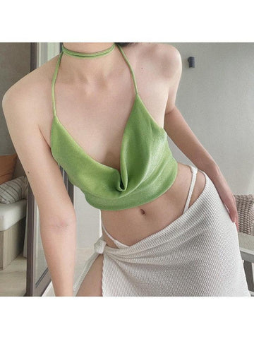 Halter Shiny Lace Up Women's Vest Tops