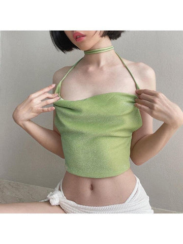 Halter Shiny Lace Up Women's Vest Tops