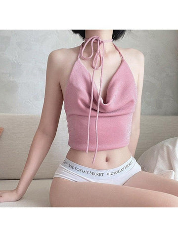 Halter Shiny Lace Up Women's Vest Tops