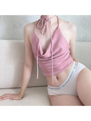 Halter Shiny Lace Up Women's Vest Tops