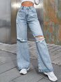 Harmony Holes High Waist Wide Leg Pants Casual Denim Trousers Tide - Vestir en Moda