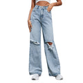 Harmony Holes High Waist Wide Leg Pants Casual Denim Trousers Tide - Vestir en Moda