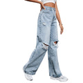 Harmony Holes High Waist Wide Leg Pants Casual Denim Trousers Tide - Vestir en Moda