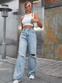 Harmony Holes High Waist Wide Leg Pants Casual Denim Trousers Tide - Vestir en Moda
