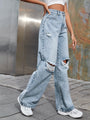 Harmony Holes High Waist Wide Leg Pants Casual Denim Trousers Tide - Vestir en Moda