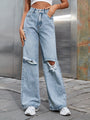 Harmony Holes High Waist Wide Leg Pants Casual Denim Trousers Tide - Vestir en Moda