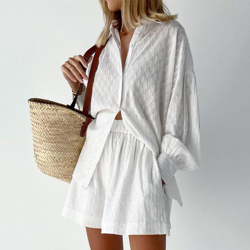 Harper Jacquard Lantern Sleevee Design Casual Two Piece Sets - Vestir en Moda