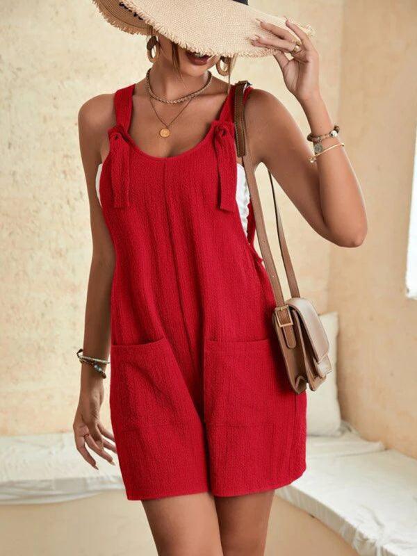 Heidy Women Solid Color Rompers with Pockets - Vestir en Moda