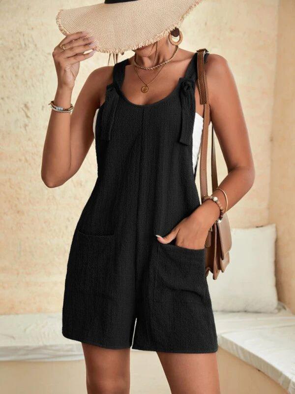 Heidy Women Solid Color Rompers with Pockets - Vestir en Moda