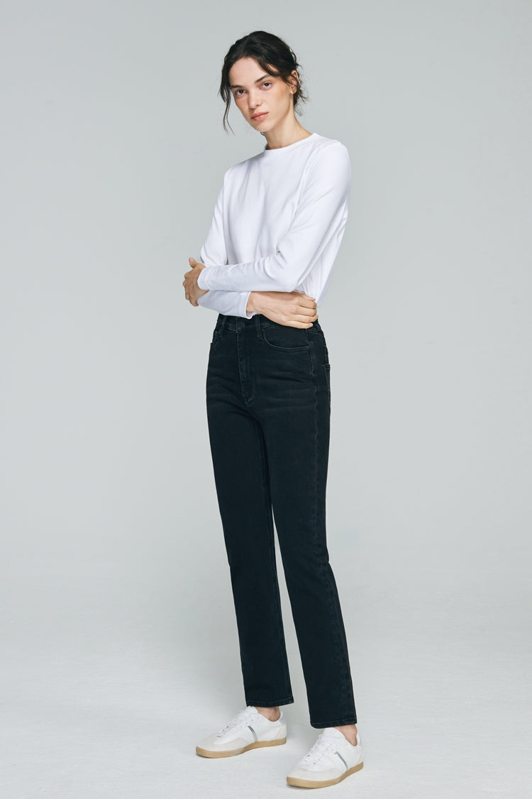 Two Shots High Rise Straight Crop Jeans