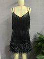 I Am Not Going Tassel Sequ Feather Stitching Dress - Vestir en Moda