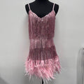 I Am Not Going Tassel Sequ Feather Stitching Dress - Vestir en Moda