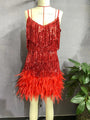 I Am Not Going Tassel Sequ Feather Stitching Dress - Vestir en Moda