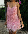 I Am Not Going Tassel Sequ Feather Stitching Dress - Vestir en Moda
