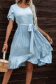 Idona Tie Waist Petal Sleeve Ruffle Hem Dresses - Vestir en Moda