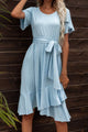 Idona Tie Waist Petal Sleeve Ruffle Hem Dresses - Vestir en Moda