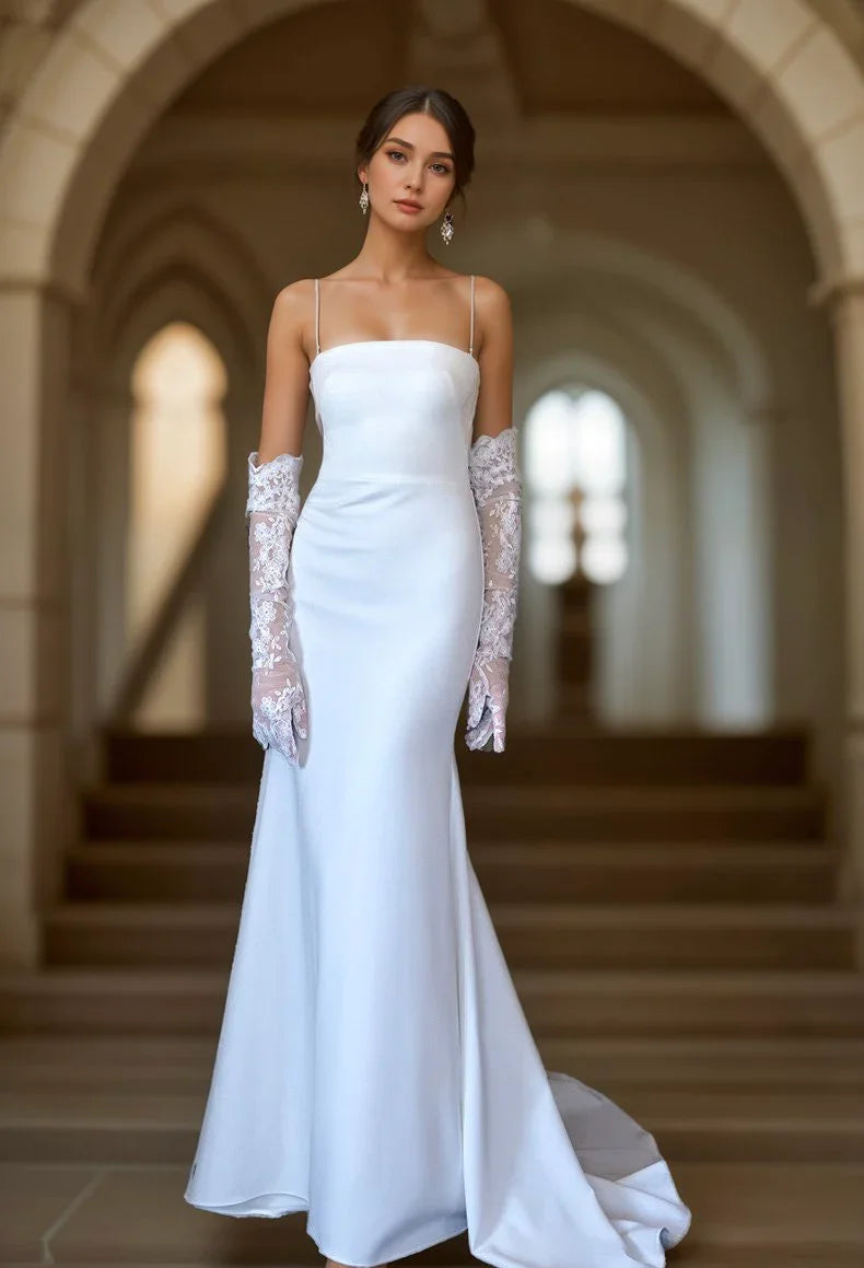 Greece Goddess Spaghetti-straps Stretchy Satin Wedding Dress
