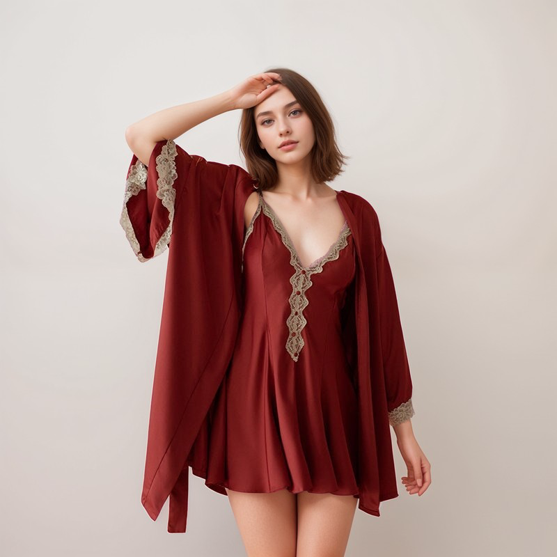 Diana Lace Hem Silky Bridal Two Piece Sets