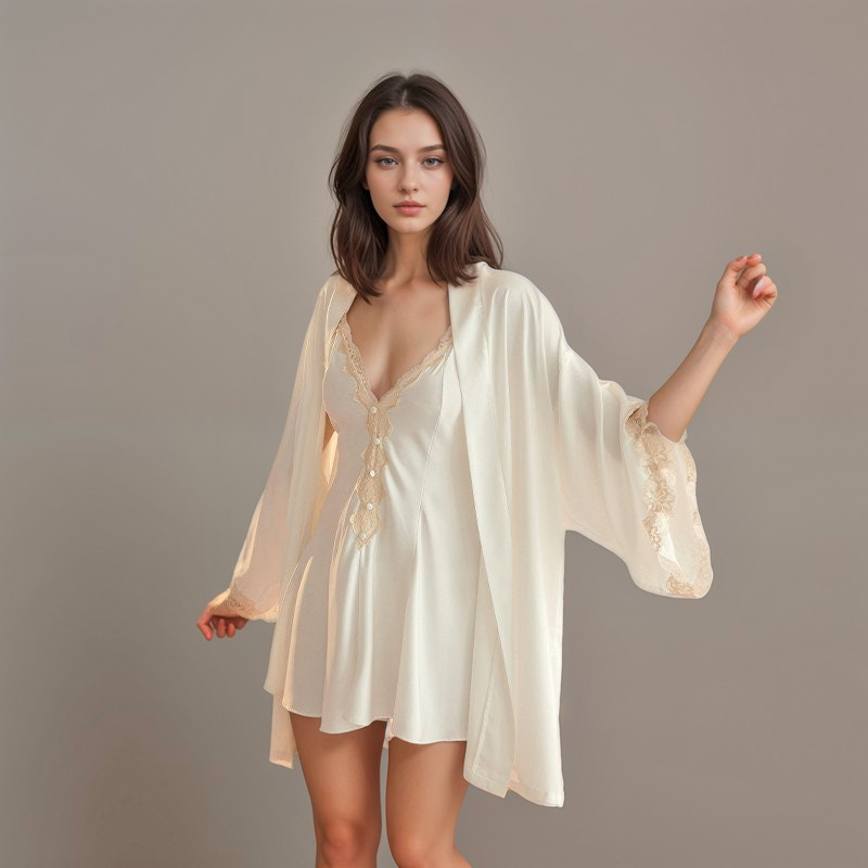 Diana Lace Hem Silky Bridal Two Piece Sets