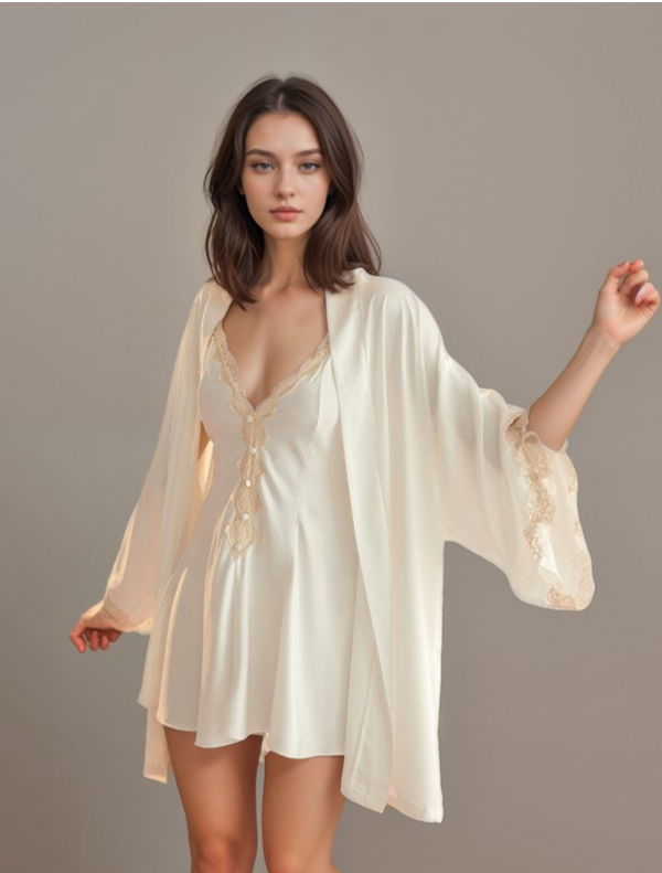 Diana Lace Hem Silky Bridal Two Piece Sets