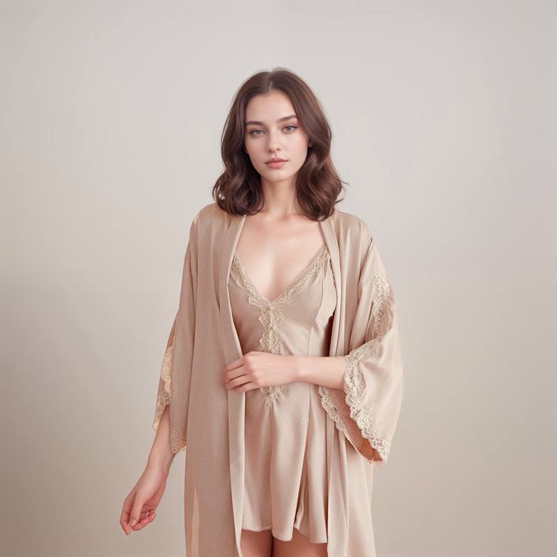 Diana Lace Hem Silky Bridal Two Piece Sets