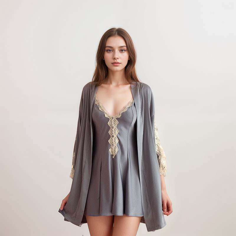 Diana Lace Hem Silky Bridal Two Piece Sets