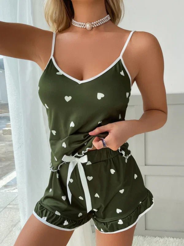 Moriches Heart Print Camisole + Shorts Pajamas
