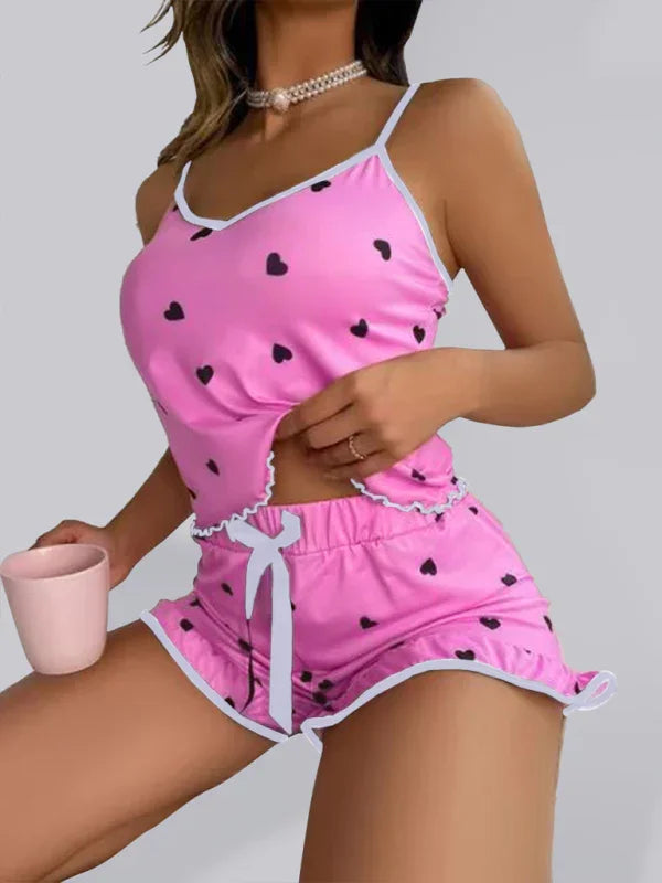 Moriches Heart Print Camisole + Shorts Pajamas