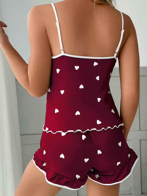 Moriches Heart Print Camisole + Shorts Pajamas