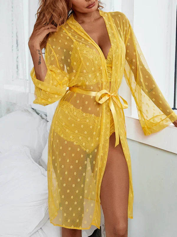 Ronkonkoma mesh see-through pajamas four-piece long underwear