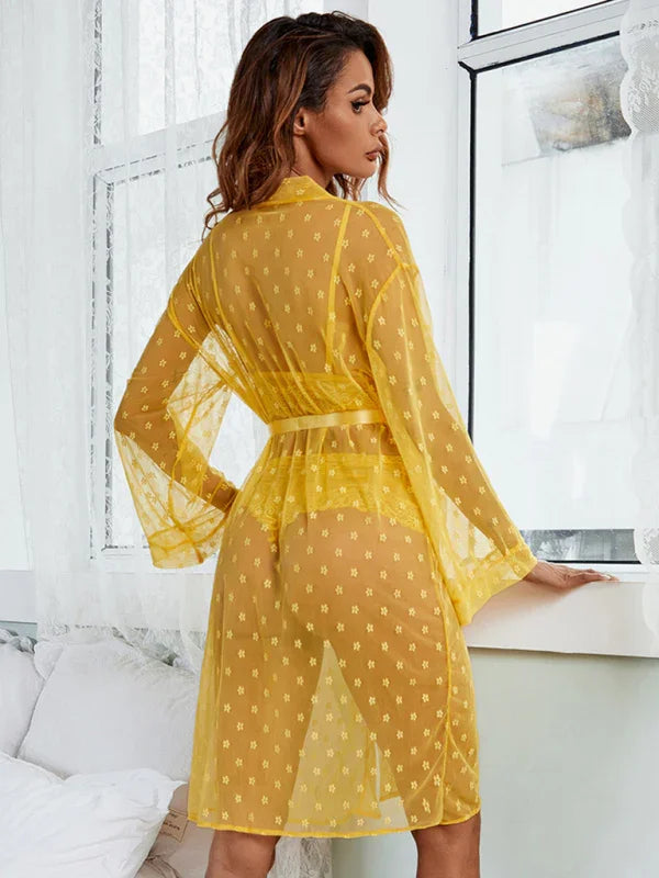 Ronkonkoma mesh see-through pajamas four-piece long underwear
