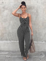 Priscila hot sexy nightclub striped camisole wide leg jumpsuit