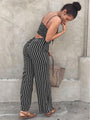 Priscila hot sexy nightclub striped camisole wide leg jumpsuit