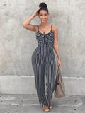 Priscila hot sexy nightclub striped camisole wide leg jumpsuit