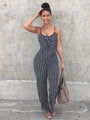 Priscila hot sexy nightclub striped camisole wide leg jumpsuit
