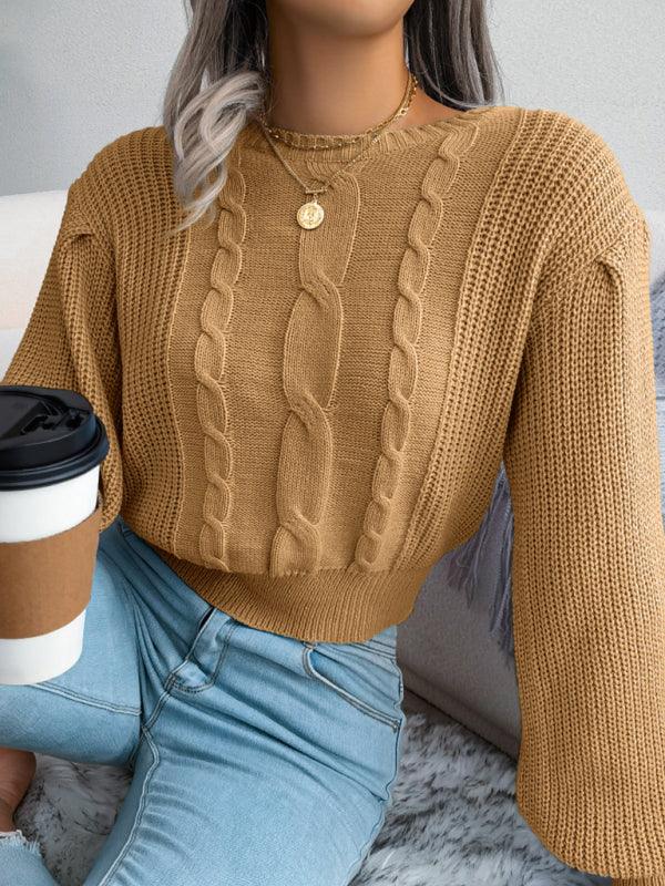 Long Island leisure fried dough twist Lantern Sleeve waist knit sweater