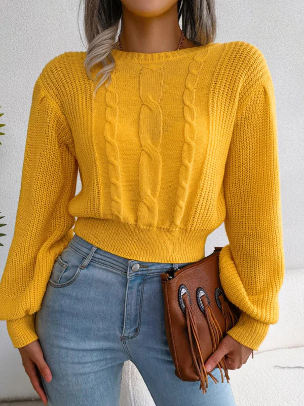 Long Island leisure fried dough twist Lantern Sleeve waist knit sweater