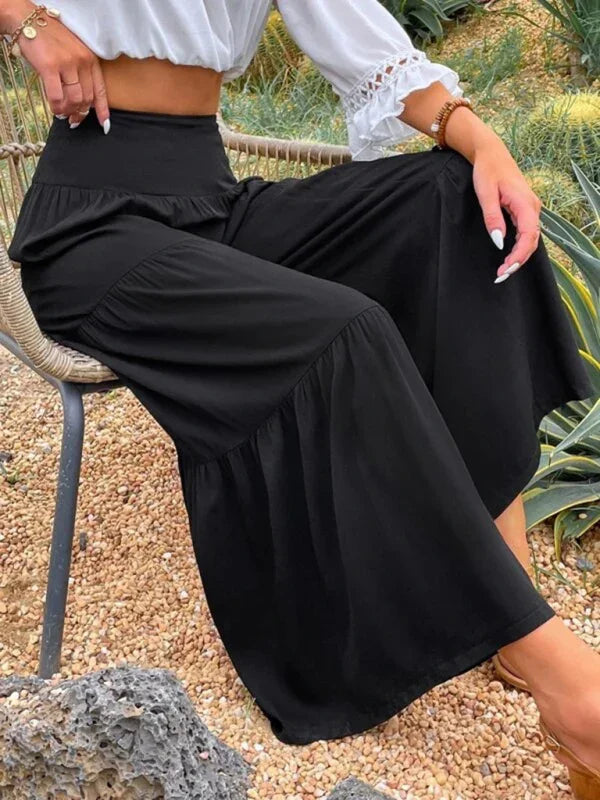 Maxine Casual wide-leg cotton and linen high-waist loose trousers