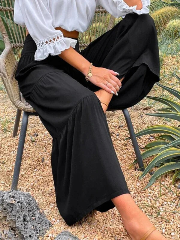 Maxine Casual wide-leg cotton and linen high-waist loose trousers