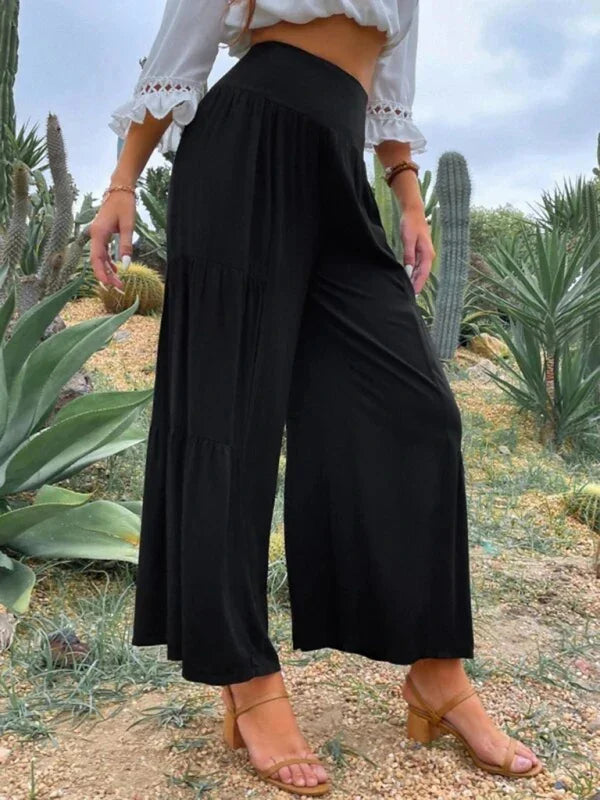 Maxine Casual wide-leg cotton and linen high-waist loose trousers