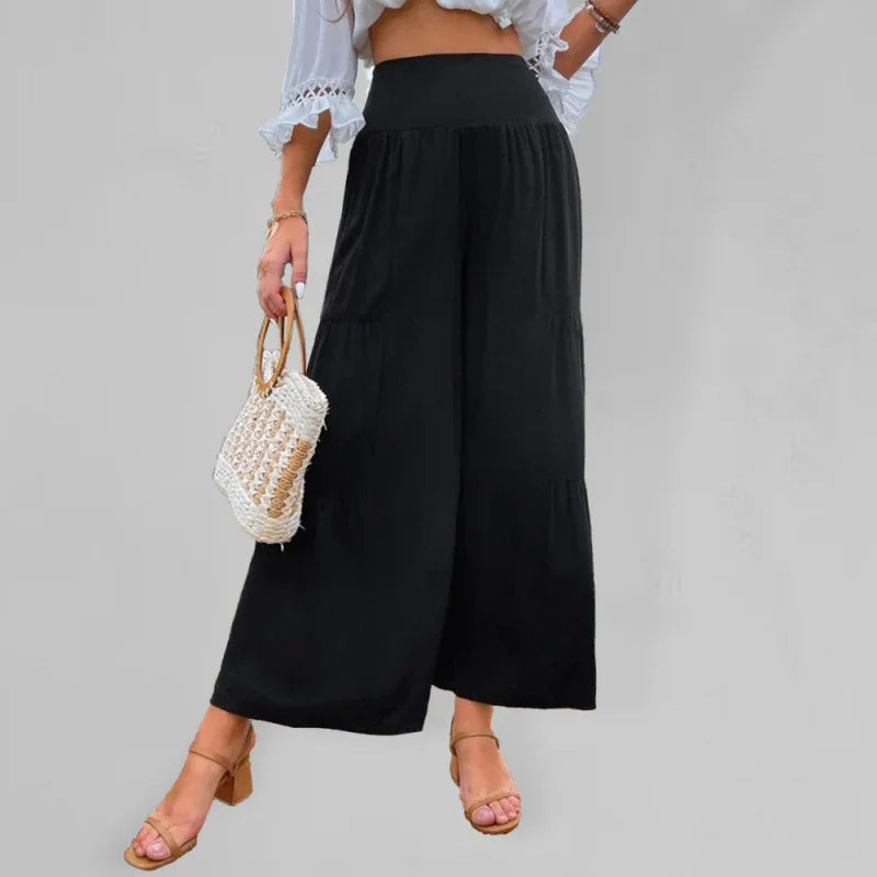 Maxine Casual wide-leg cotton and linen high-waist loose trousers