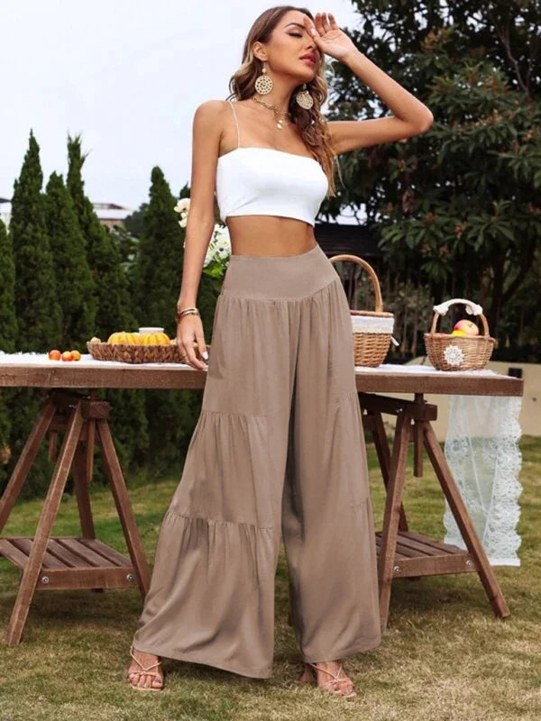 Maxine Casual wide-leg cotton and linen high-waist loose trousers