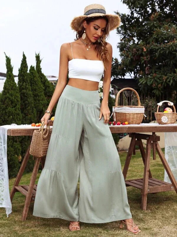 Maxine Casual wide-leg cotton and linen high-waist loose trousers