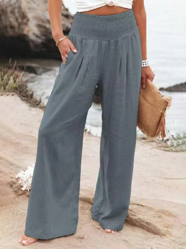 Nancy casual wide-leg slub cotton loose trousers