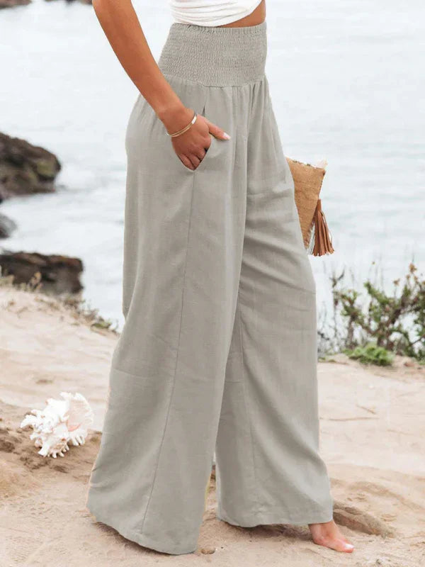 Nancy casual wide-leg slub cotton loose trousers