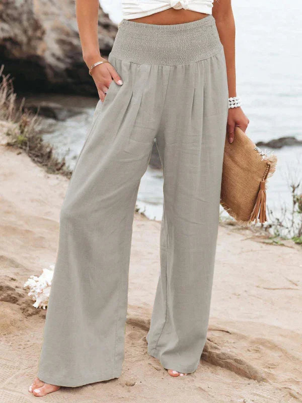 Nancy casual wide-leg slub cotton loose trousers