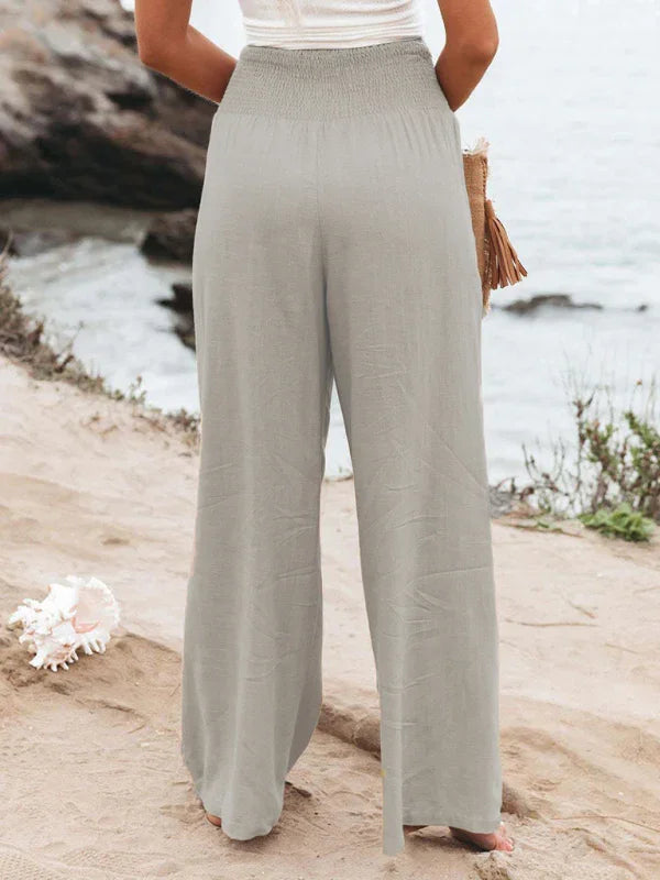 Nancy casual wide-leg slub cotton loose trousers