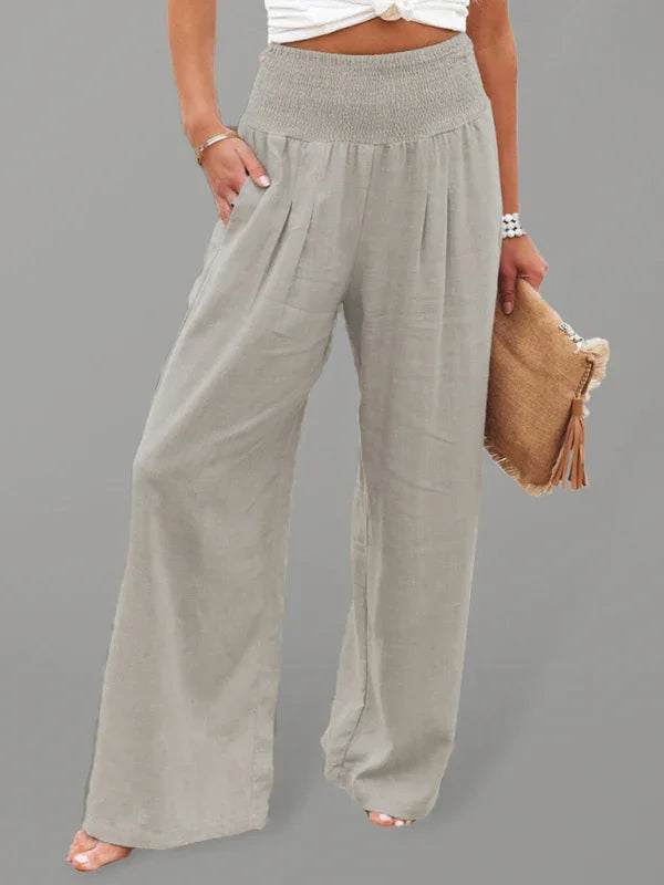 Nancy casual wide-leg slub cotton loose trousers